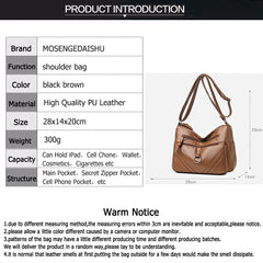 Vintage Leather Shoulder Bag for Women Crossbody Handbag