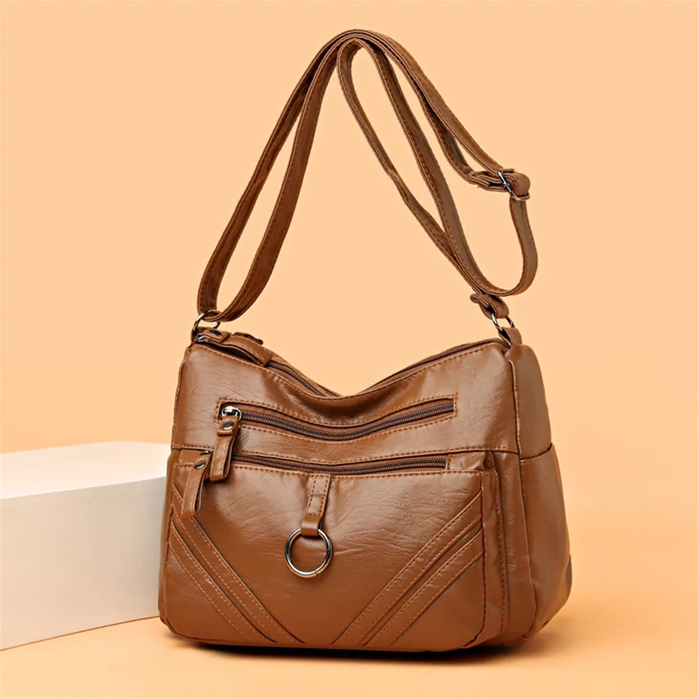 Vintage Leather Shoulder Bag for Women Crossbody Handbag