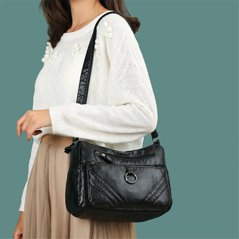 Vintage Leather Shoulder Bag for Women Crossbody Handbag