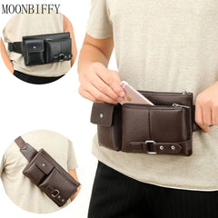 Leather Waist Bag Slim Shoulder Bag Hip Purse Adjustable Belt Strap