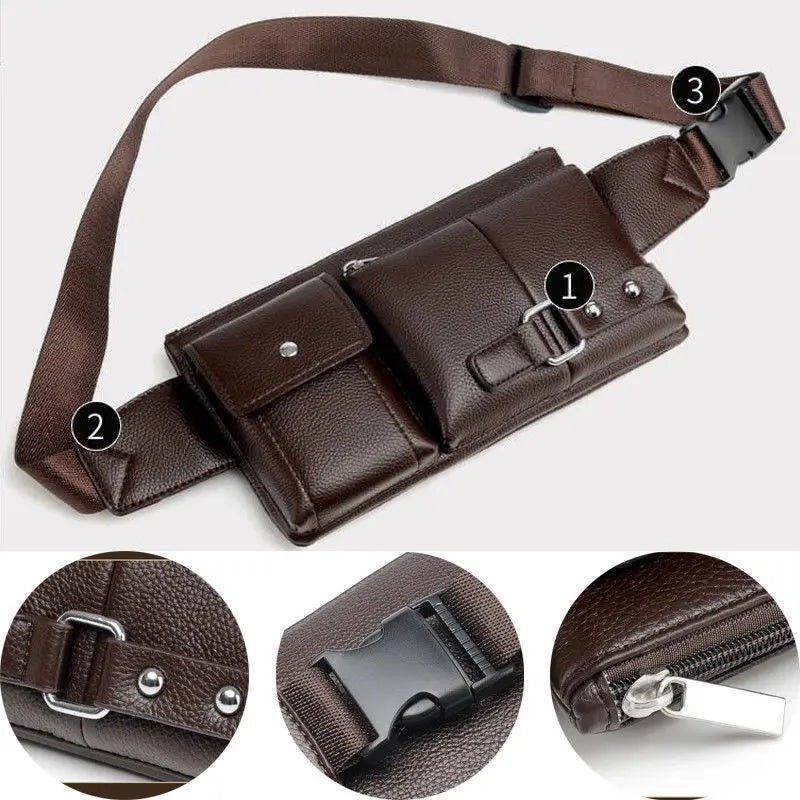 Leather Waist Bag Slim Shoulder Bag Hip Purse Adjustable Belt Strap