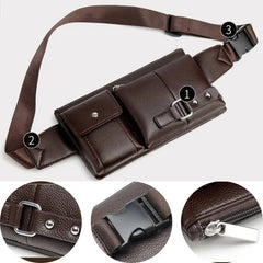 Leather Waist Bag Slim Shoulder Bag Hip Purse Adjustable Belt Strap