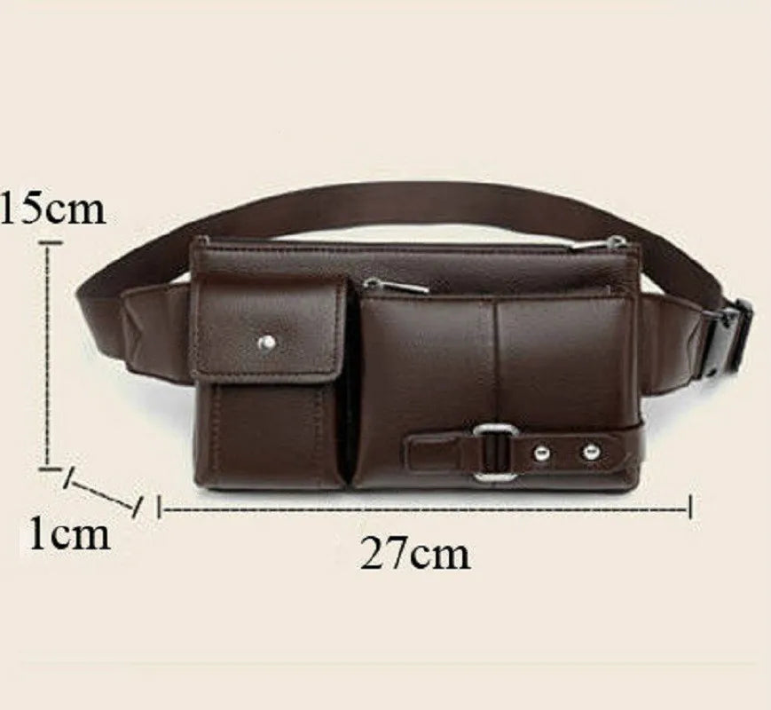 Leather Waist Bag Slim Shoulder Bag Hip Purse Adjustable Belt Strap