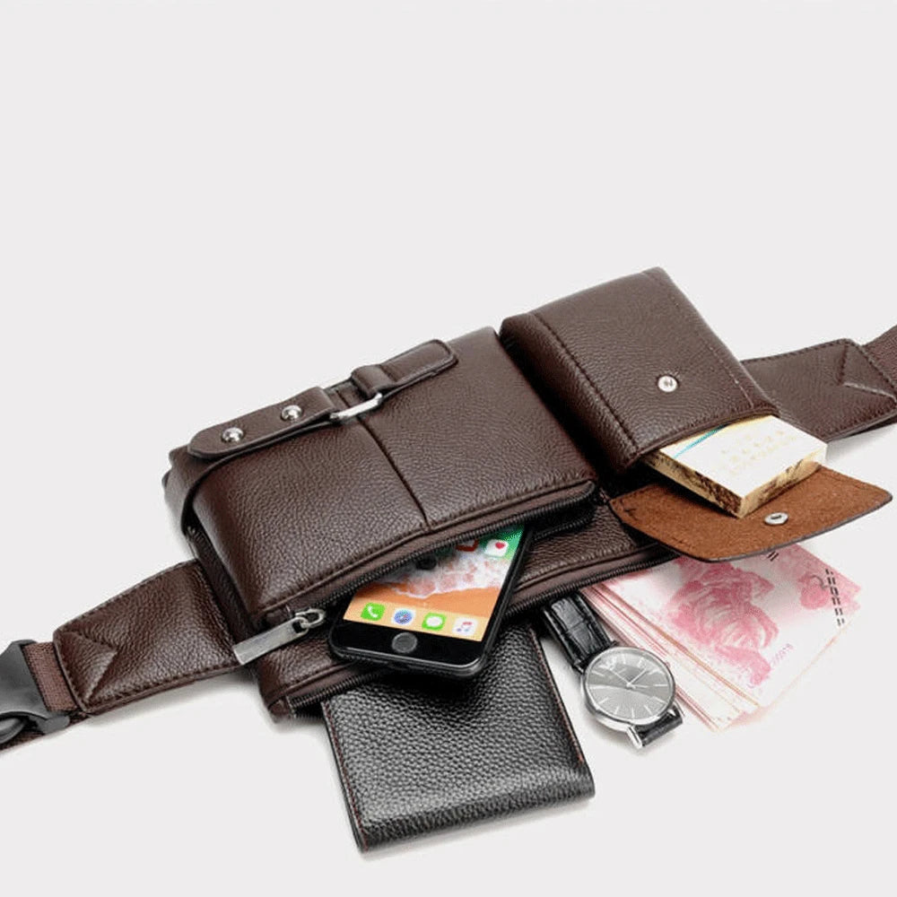 Leather Waist Bag Slim Shoulder Bag Hip Purse Adjustable Belt Strap