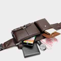Leather Waist Bag Slim Shoulder Bag Hip Purse Adjustable Belt Strap