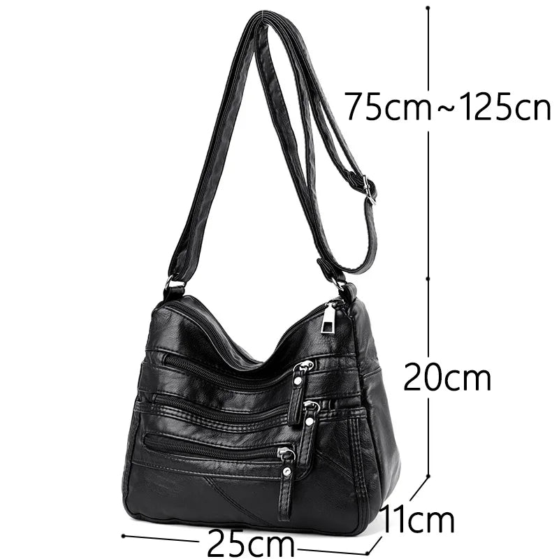 Multi-Pocket Shoulder Bag Solid Color Diagonal Handbag