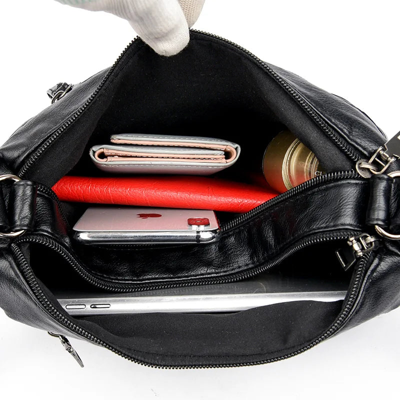Multi-Pocket Shoulder Bag Solid Color Diagonal Handbag