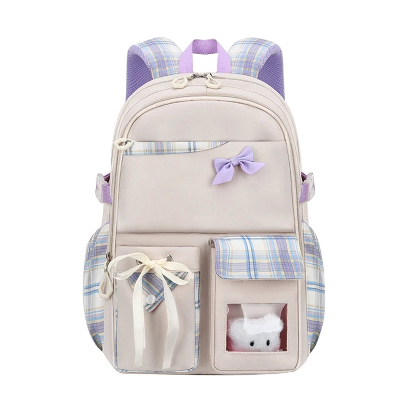 Nylon School Bag Backpack for Girls with Bowknot
