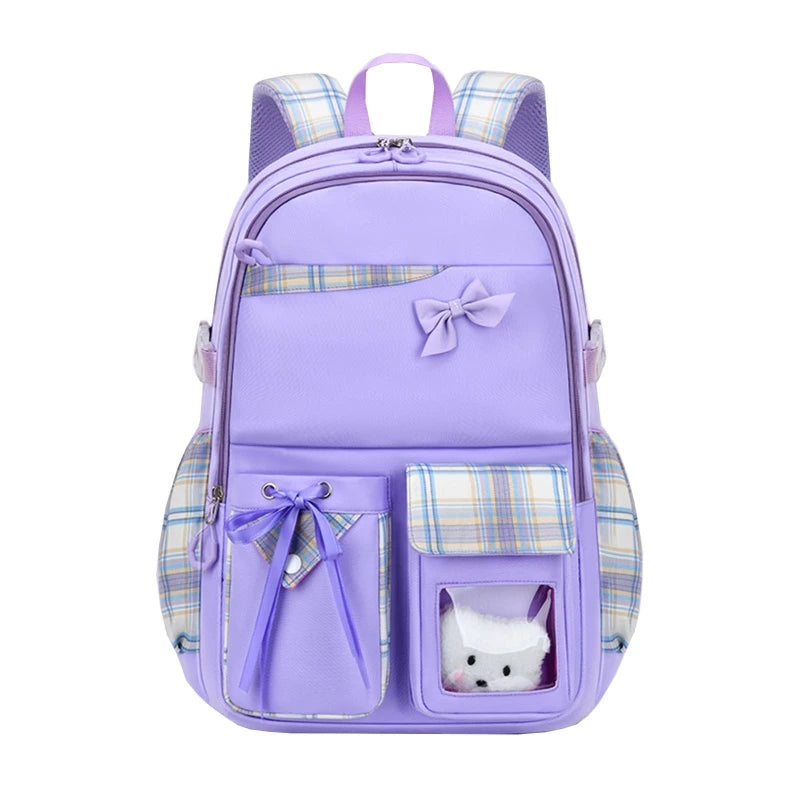 Nylon School Bag Backpack for Girls with Bowknot