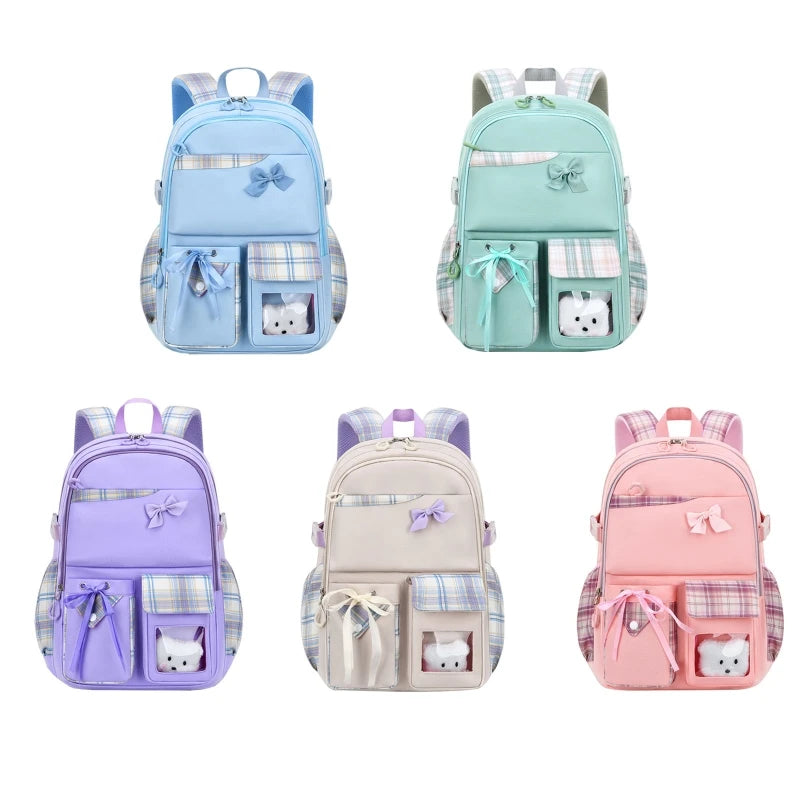 Nylon School Bag Backpack for Girls with Bowknot