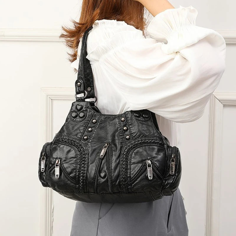 Soft Pu Leather Zipper Hobo Purse - Large Capacity Daily Shoulder Bag