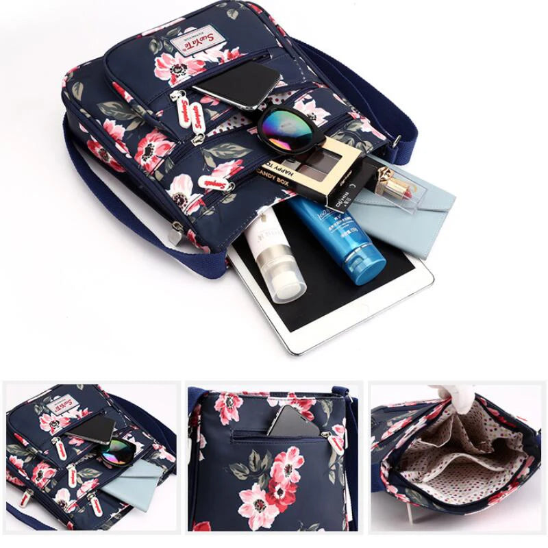 Floral Pattern Multi-pocket Shoulder Bag for Women