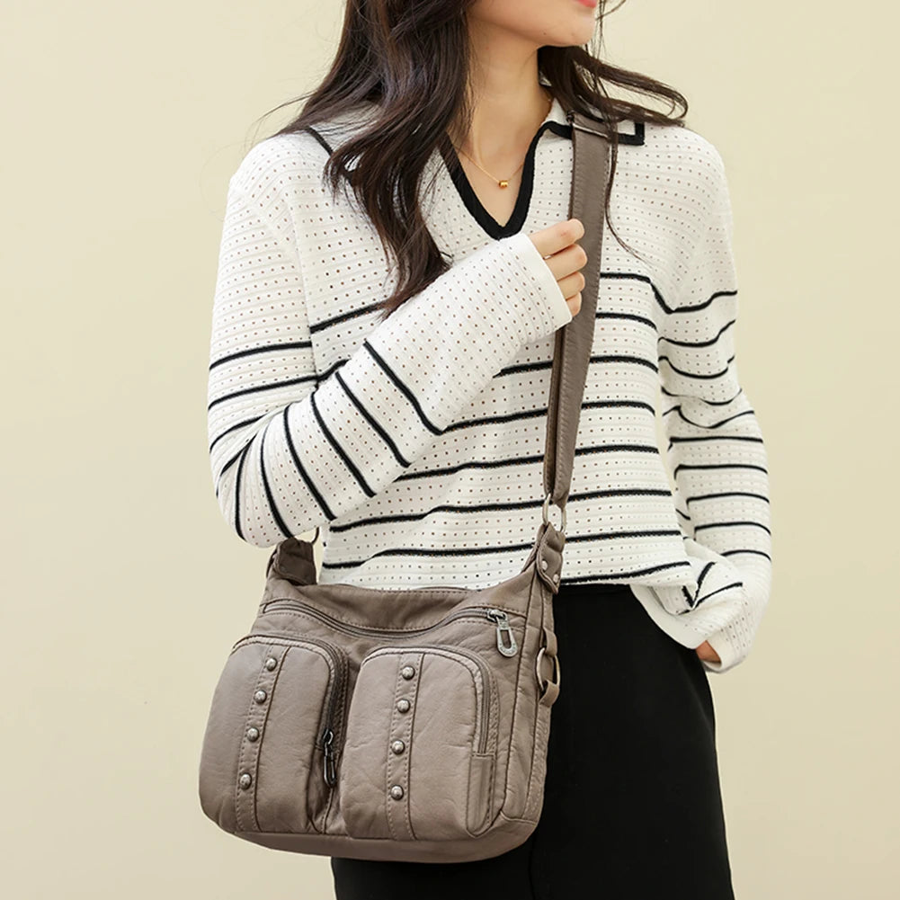 Leather Crossbody Bag Riveted Handbags Female Shoulder Totes Purse