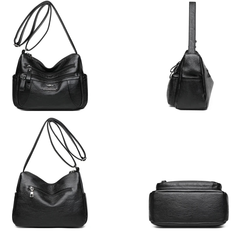 Soft Leather Crossbody Bag Multi-pocket Women Shoulder Bag