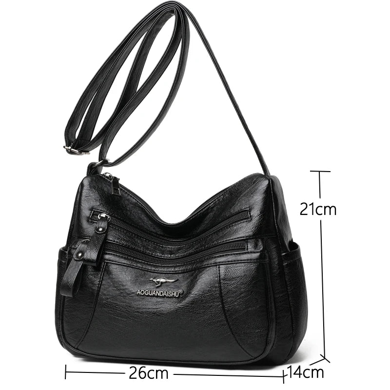 Soft Leather Crossbody Bag Multi-pocket Women Shoulder Bag