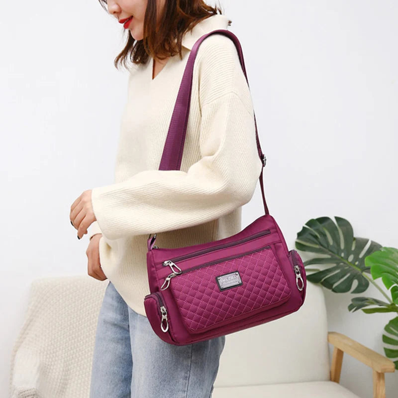 Plaid Shoulder Bag Women Waterproof Oxford Crossbody Handbag