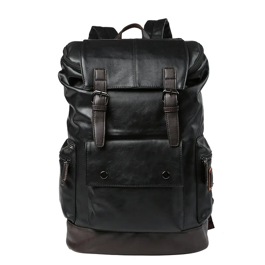 Multi-pocket Men's School Bag Leather Laptop Travel Backpack