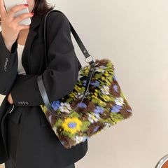 Multi Plush Bags Faux Fur Tote Winter Handbag Shoulder High Satchel