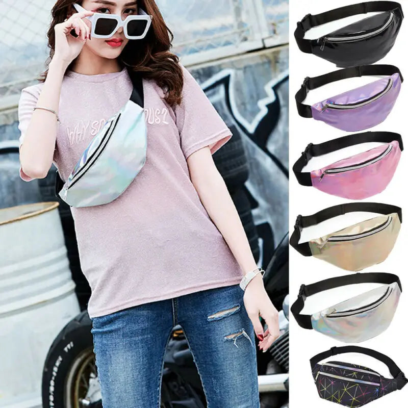 Multicolor Waist Bags Women Silver Fanny Pack Male Female Belt Bag Geometric