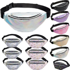 Multicolor Waist Bags Women Silver Fanny Pack Male Female Belt Bag Geometric