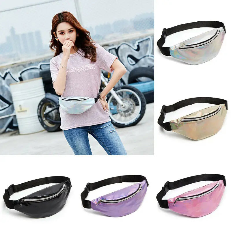 Multicolor Waist Bags Women Silver Fanny Pack Male Female Belt Bag Geometric