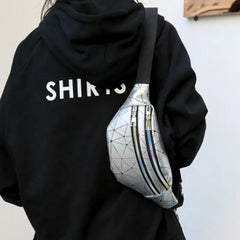 Multicolor Waist Bags Women Silver Fanny Pack Male Female Belt Bag Geometric
