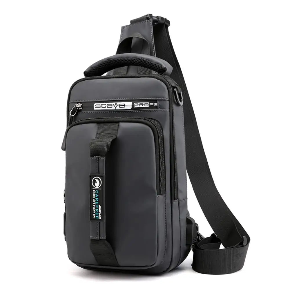 Men's USB Charging Crossbody Bag Waterproof Chest Pack