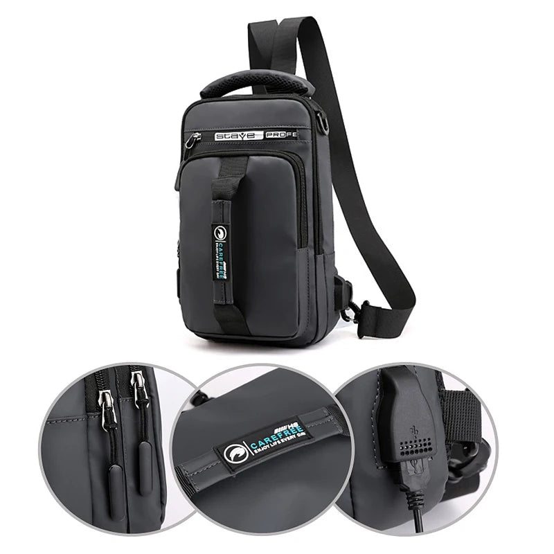 Men's USB Charging Crossbody Bag Waterproof Chest Pack