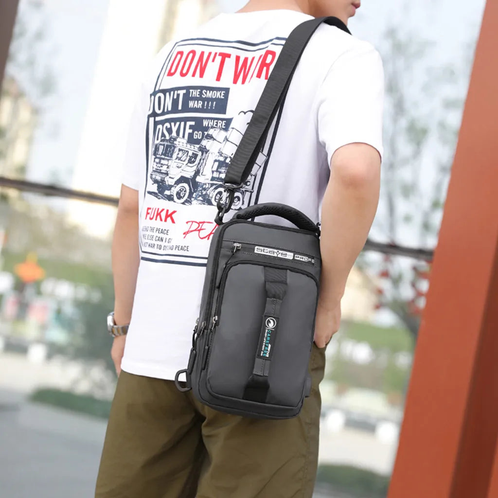 Men's USB Charging Crossbody Bag Waterproof Chest Pack