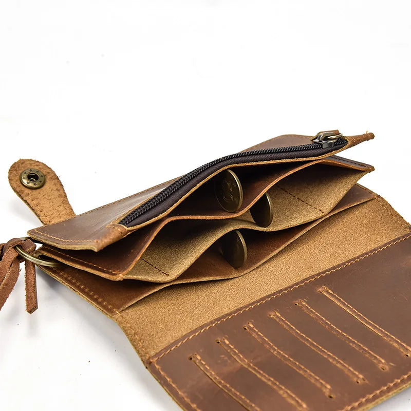 Men Long Crazy Horse Leather Wallets Clutch Vintage Male Purse