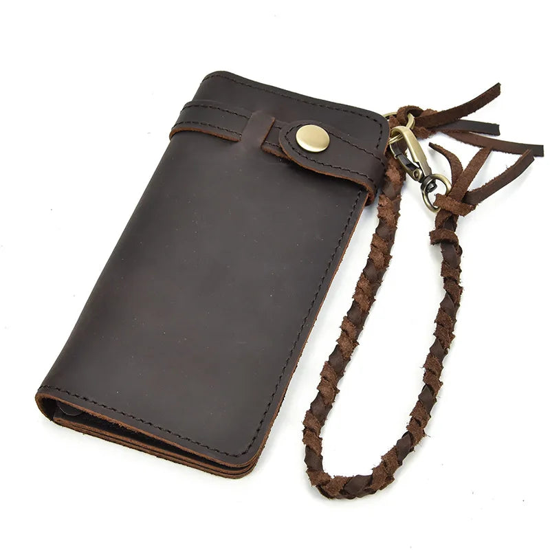 Men Long Crazy Horse Leather Wallets Clutch Vintage Male Purse