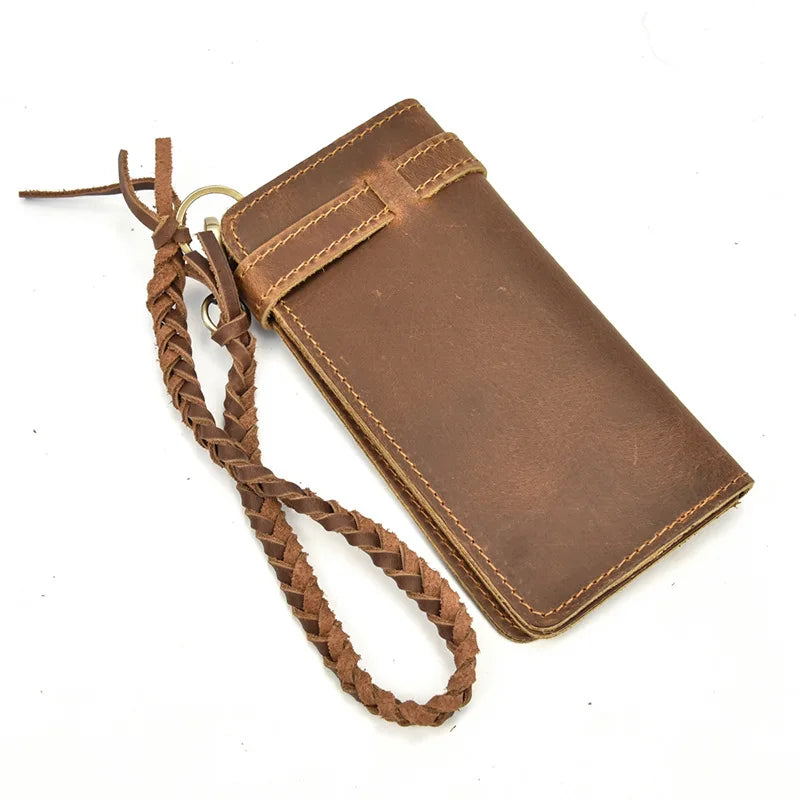 Men Long Crazy Horse Leather Wallets Clutch Vintage Male Purse