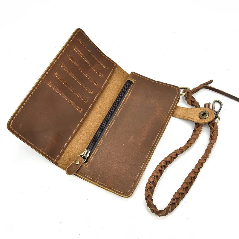 Men Long Crazy Horse Leather Wallets Clutch Vintage Male Purse