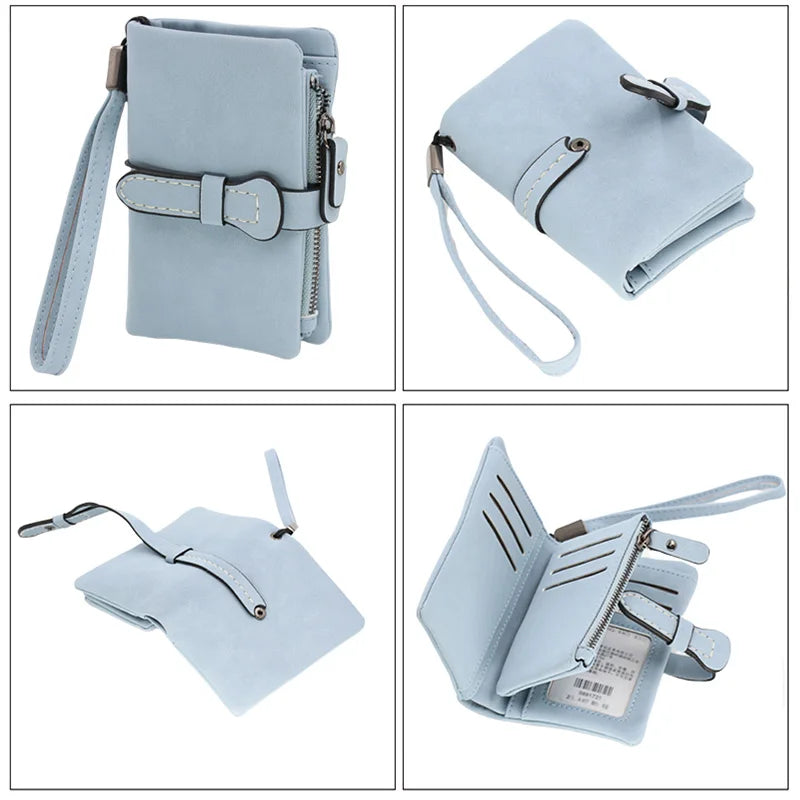 Nubuck Leather Zipper Wallet with Wrist Strap