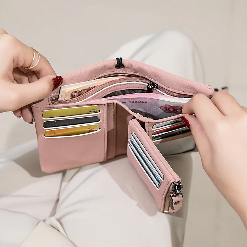 Nubuck Leather Zipper Wallet with Wrist Strap