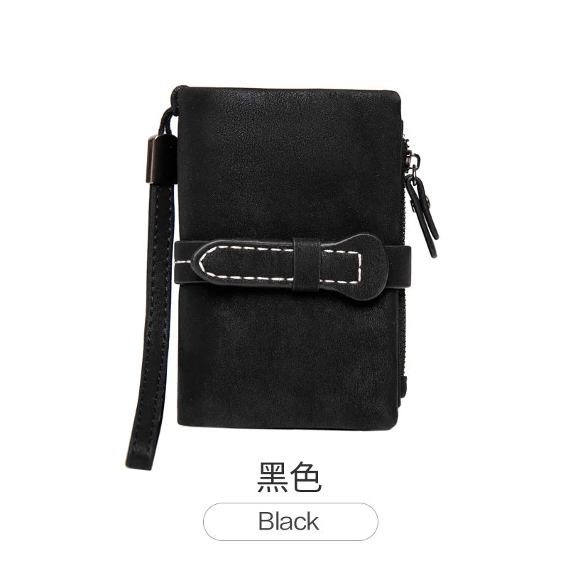 Nubuck Leather Zipper Wallet with Wrist Strap