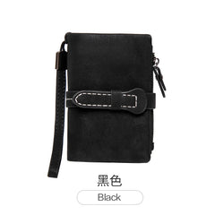 Nubuck Leather Zipper Wallet with Wrist Strap