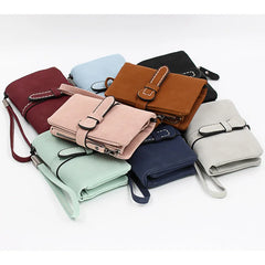 Nubuck Leather Zipper Wallet with Wrist Strap