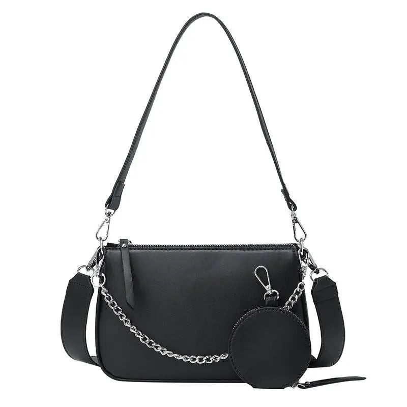 Square Crossbody Leather Shoulder Bag with Money Bag Chain