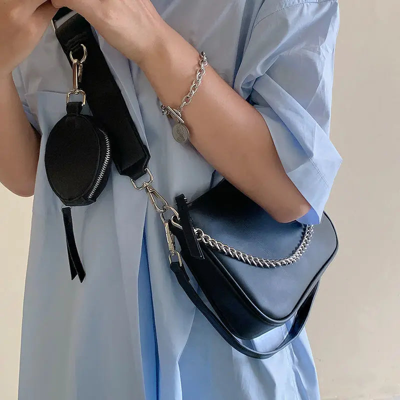 Square Crossbody Leather Shoulder Bag with Money Bag Chain