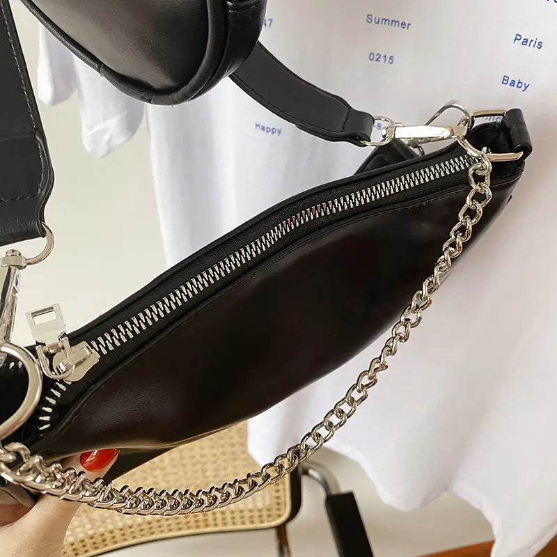 Square Crossbody Leather Shoulder Bag with Money Bag Chain