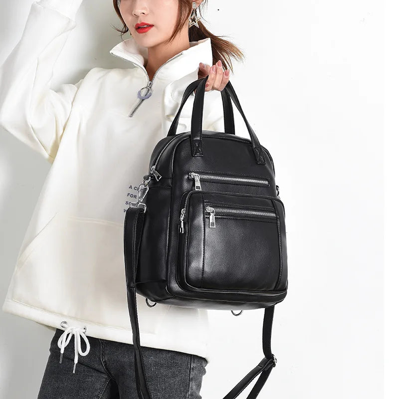 Women's Multifunctional Backpack: Large Capacity PU Leather Handbag for Girls