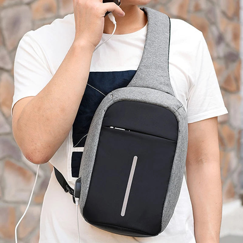 Canvas Sling Bag Women Anti-theft Rechargeable Travel Shoulder Bag