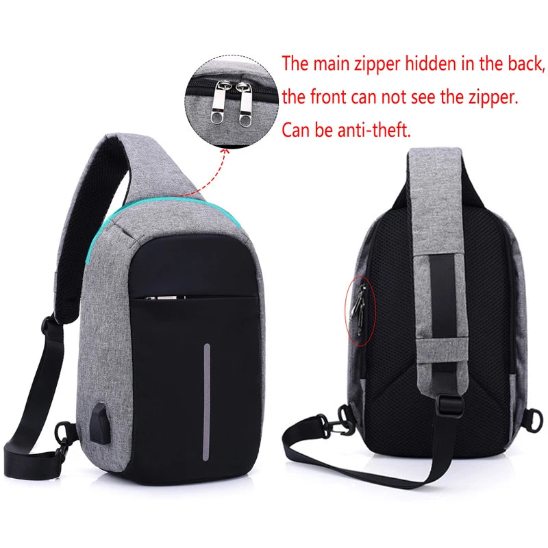 Canvas Sling Bag Women Anti-theft Rechargeable Travel Shoulder Bag
