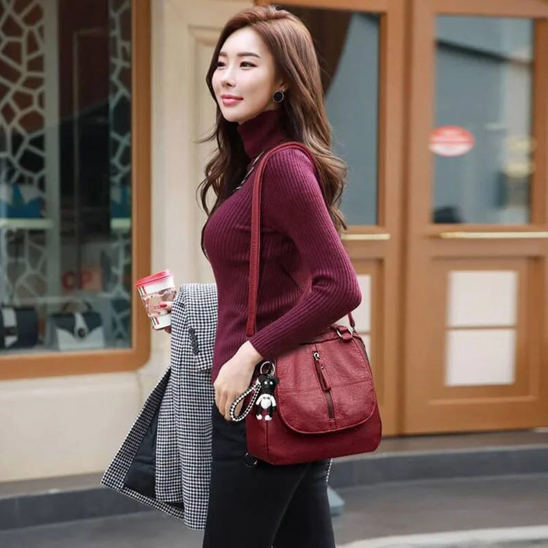 Vintage Leather Backpacks Women Crossbody Bag Tote