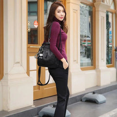 Vintage Leather Backpacks Women Crossbody Bag Tote