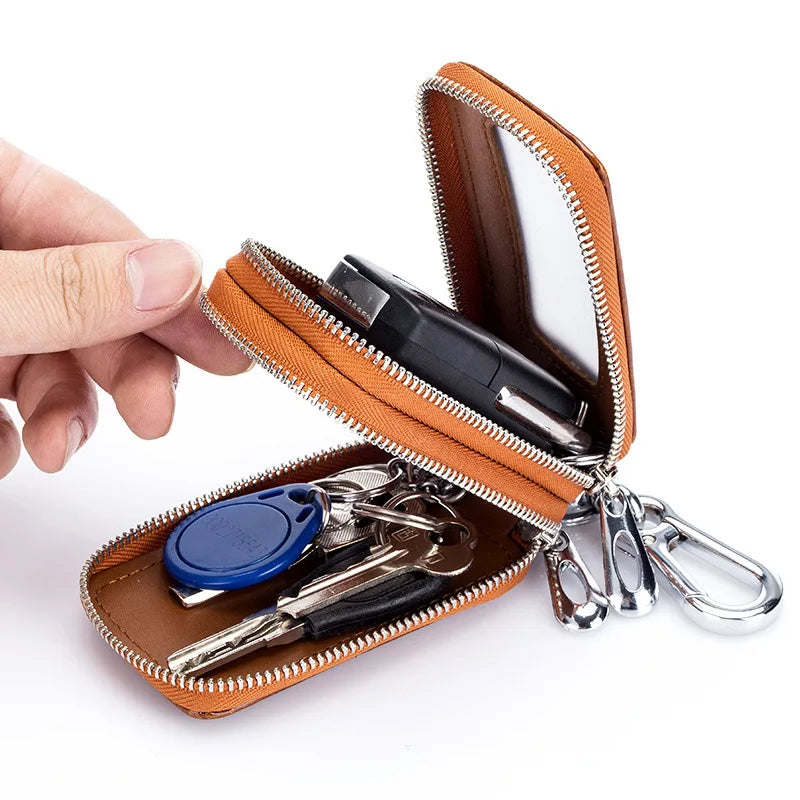 Leather Key Wallet Unisex Bag Key Holders Double Zipper Keychain Case