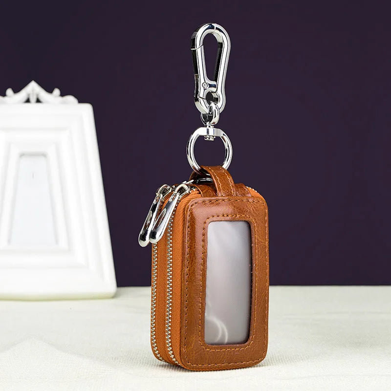 Leather Key Wallet Unisex Bag Key Holders Double Zipper Keychain Case