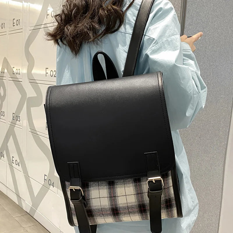 Teenager Laptop Backpack Lattice School Bag High Student Boy Girl Schoolbag