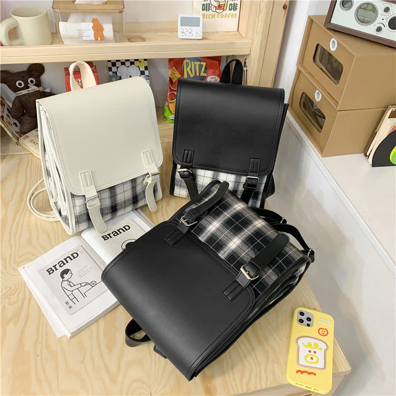 Teenager Laptop Backpack Lattice School Bag High Student Boy Girl Schoolbag